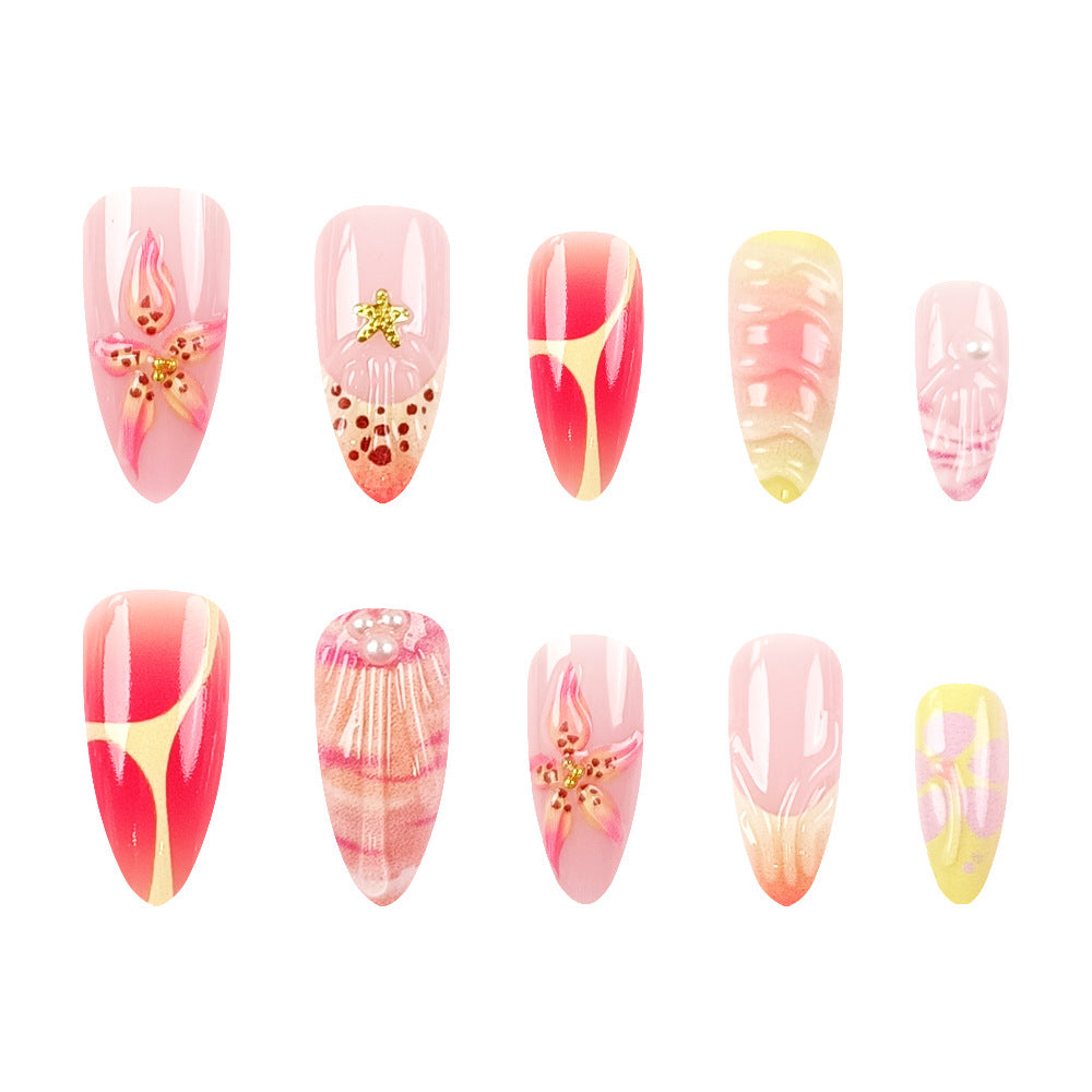 24 pièces de ongles artificiels en forme d'ongle 3D en forme d'amandes courtes avec gemme