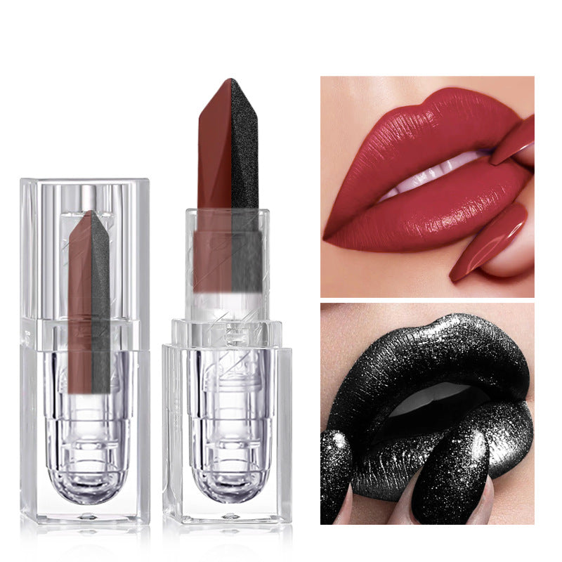 Soft-matte, Dual-tone, 2-en-1 Matt Longwear Mud à lèvres avec un perlé, irisé, et velours
