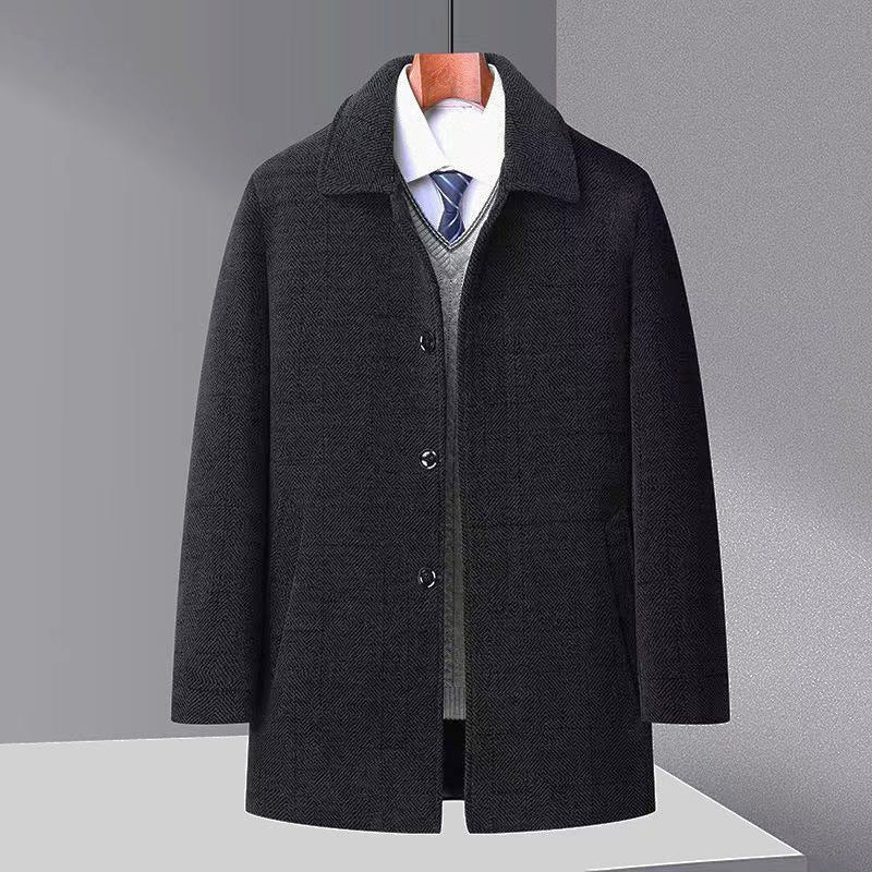 Automne et hiver Men's Trench Coat Chenille Fleece-lined Middle-aged and Oldly Men's Fu