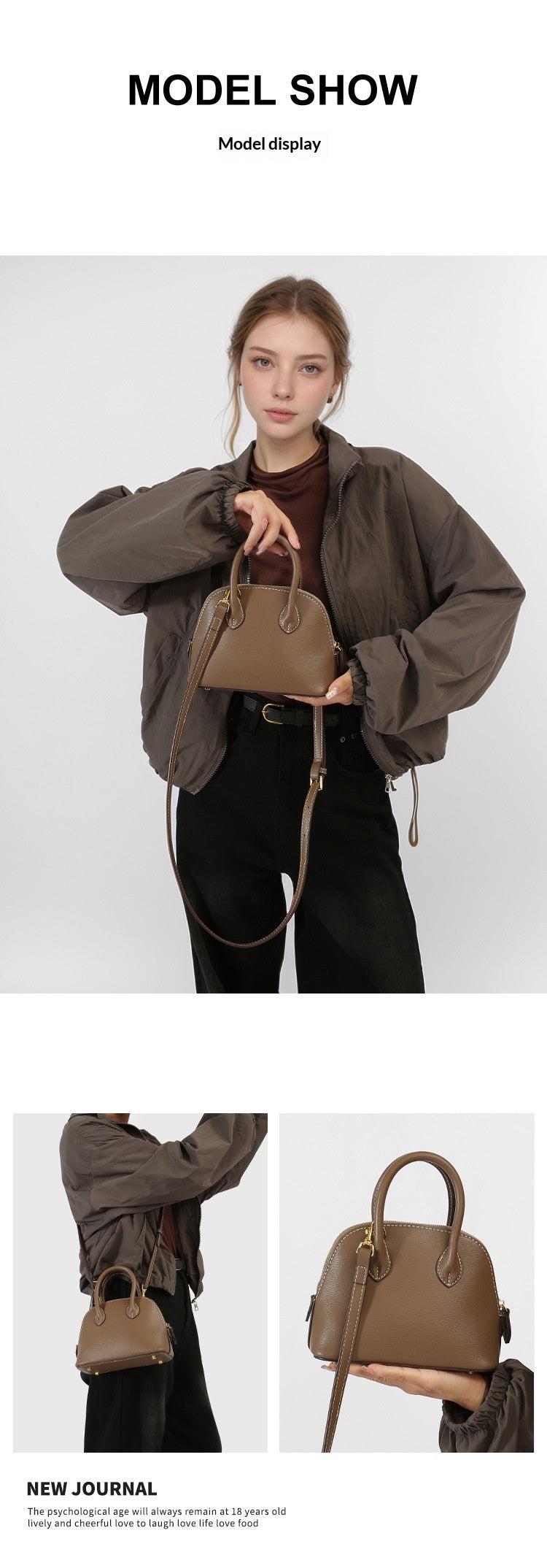 Sac Shell Sac Bolide Sac de Bowling Sac à épaule Sac à main Boston Sac pour femmes - Brown