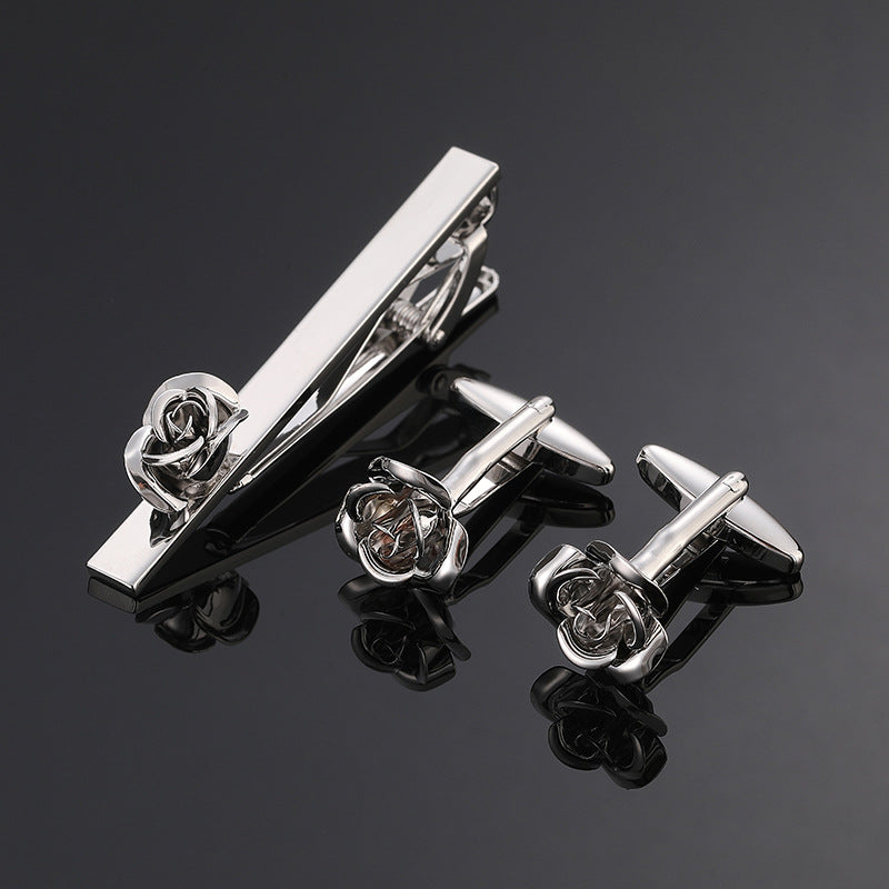Or et argent noir cristal Rose motif émanel lot fleur Clip Clip Cuff Buckle Set
