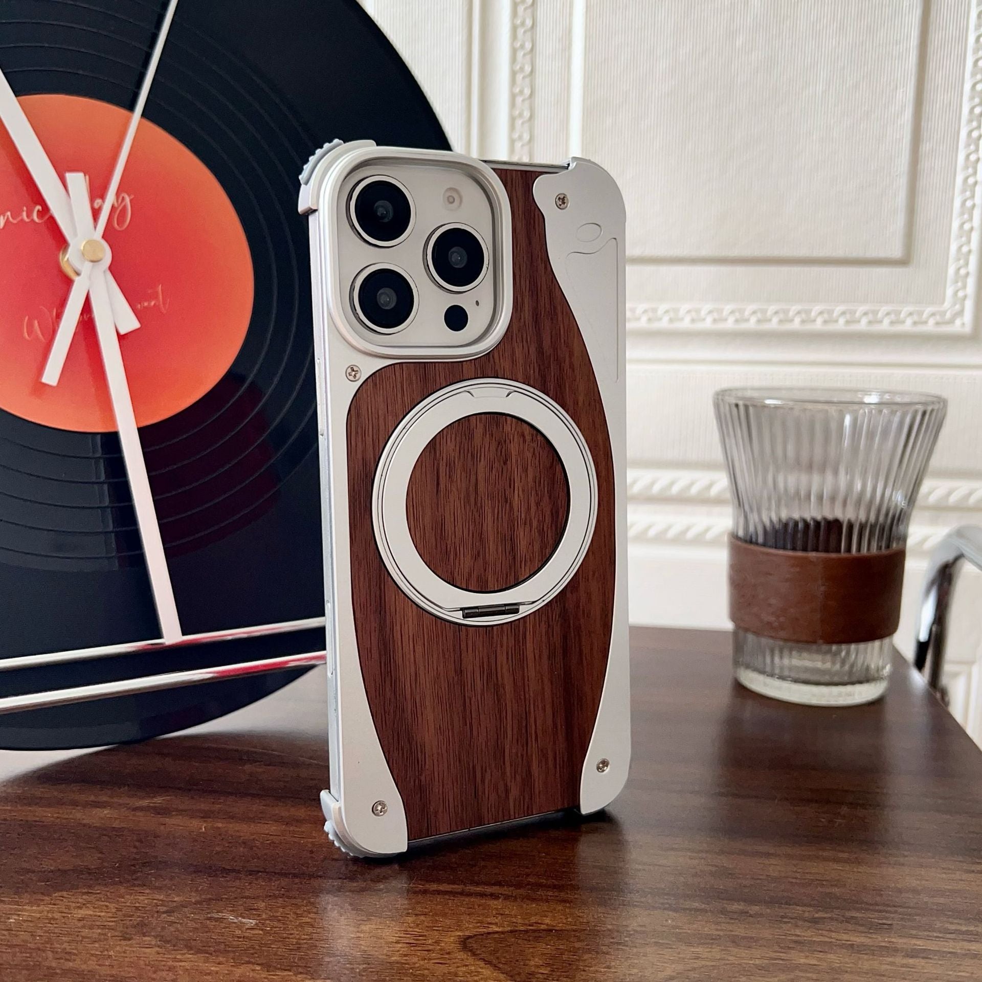 Étui de téléphone sans cadre en bois de noyer