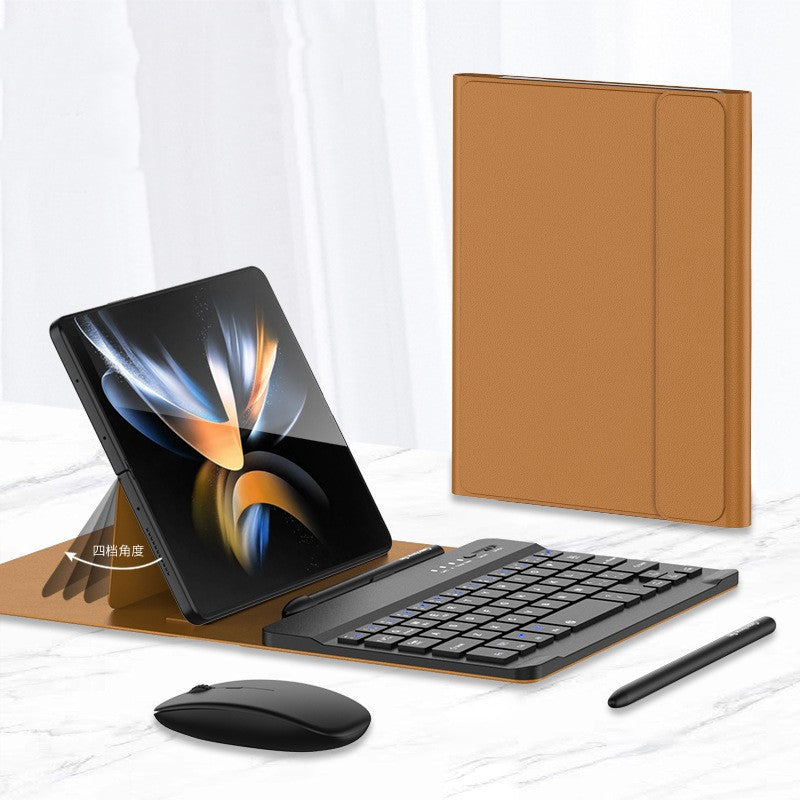 Clavier sans fil pliant Étui en cuir pliant Téléphone mobile Porte-clés Creative Bluetooth Mous