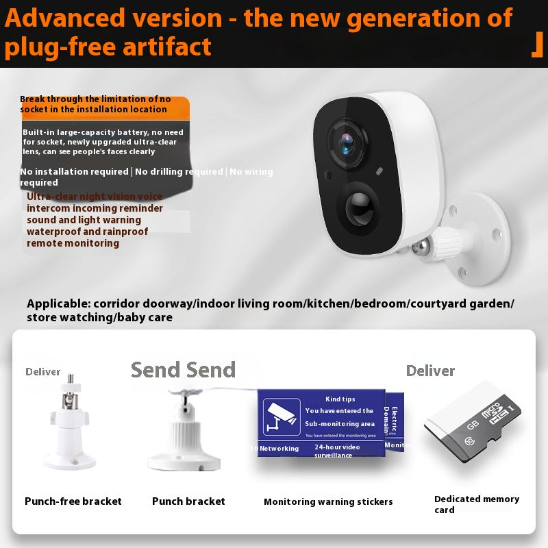 Caméra de surveillance de la batterie Connexion Wifi sans fil Téléphone mobile Remote Plug-in Punch-fre