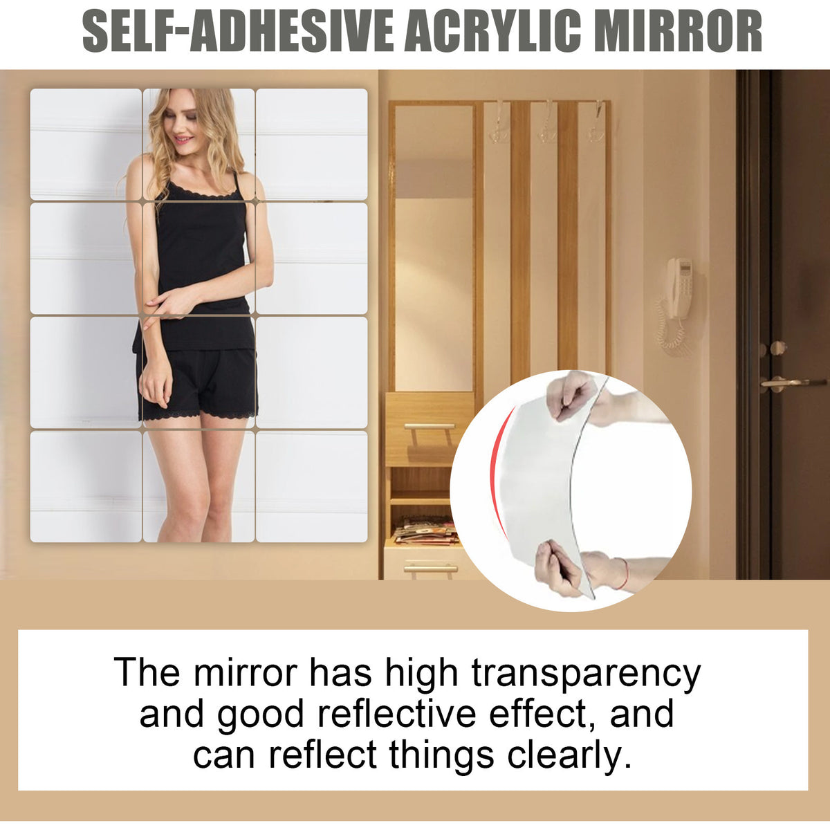 Eelhoe auto-adhésif mural anti-fall miroir chambre Splicing auto-adhésif miroir mur Stic