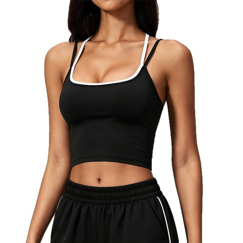 Color Block Sports Bra Halterneck Two Piece Faux Tank Top pour femmes