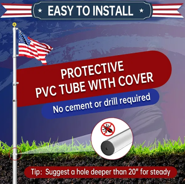 Aluminum flagpole with American flag and ball