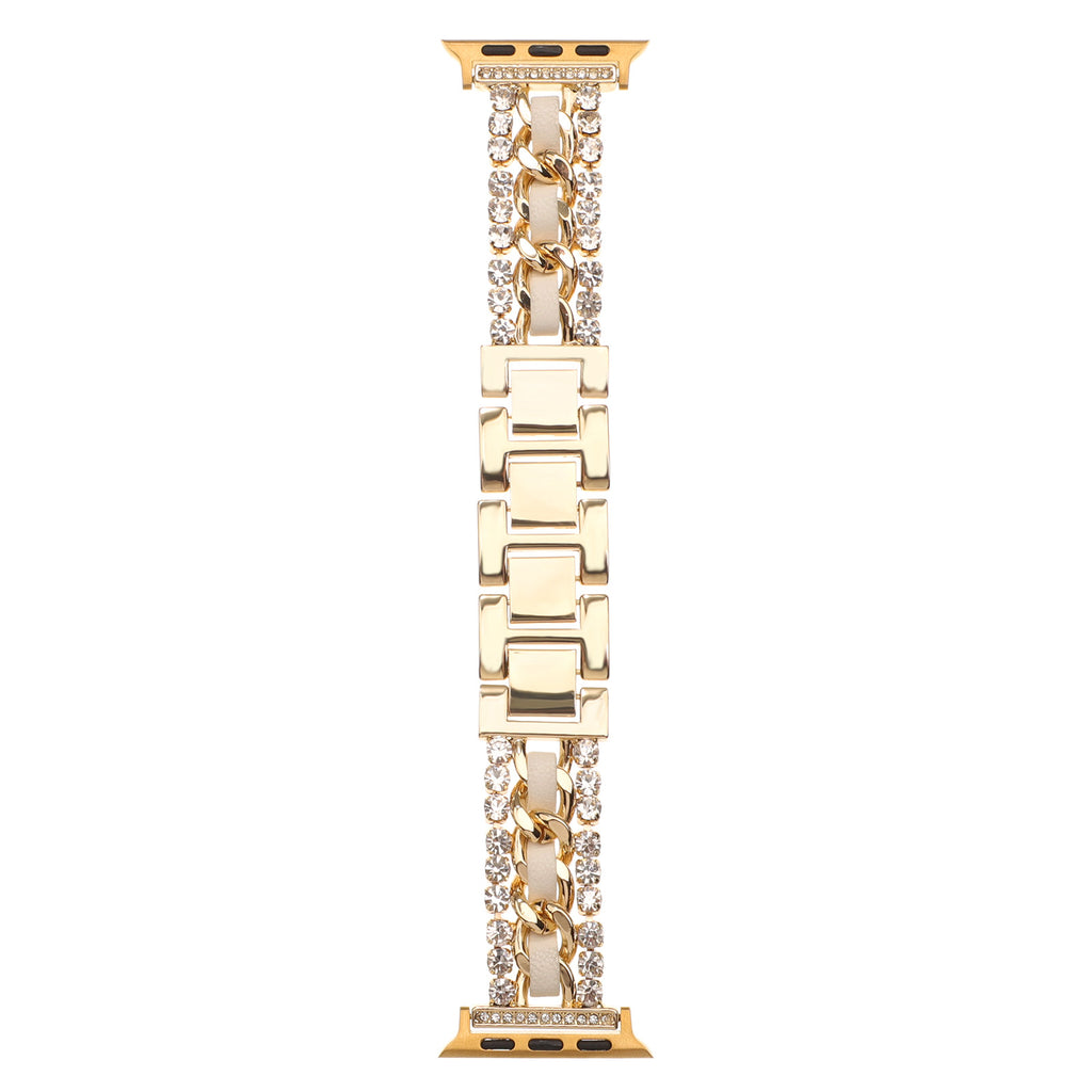Bracelet en cuir de style Chanel avec éléments métalliques incrustés de diamants