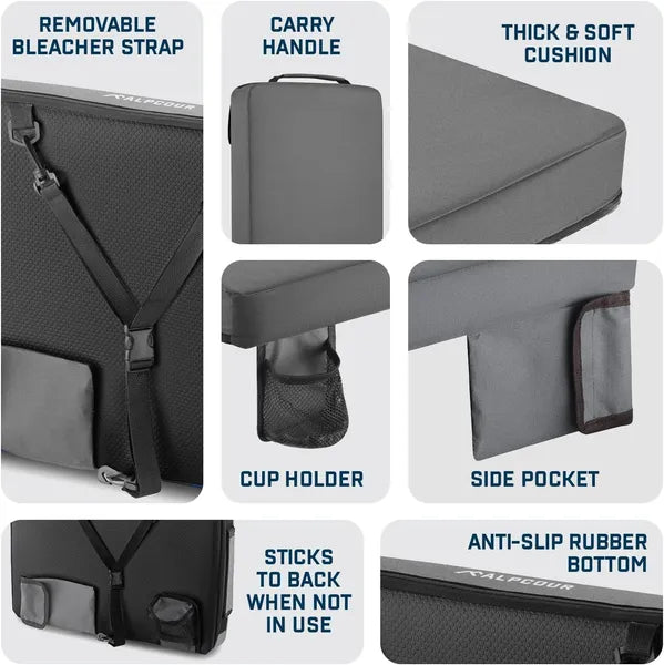 Coussin de siège de stade extra épais portable Alpcour - 21x 15 pouces Coussin bleacher avec côté