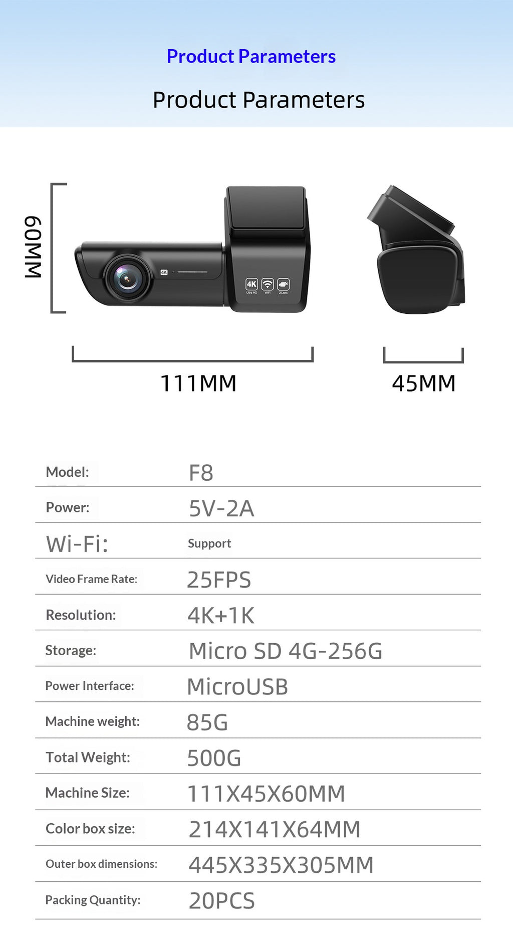 HD WiFi Dash Cam pour voitures