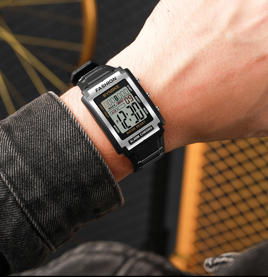 Rectangular waterproof retro sport electronic watch