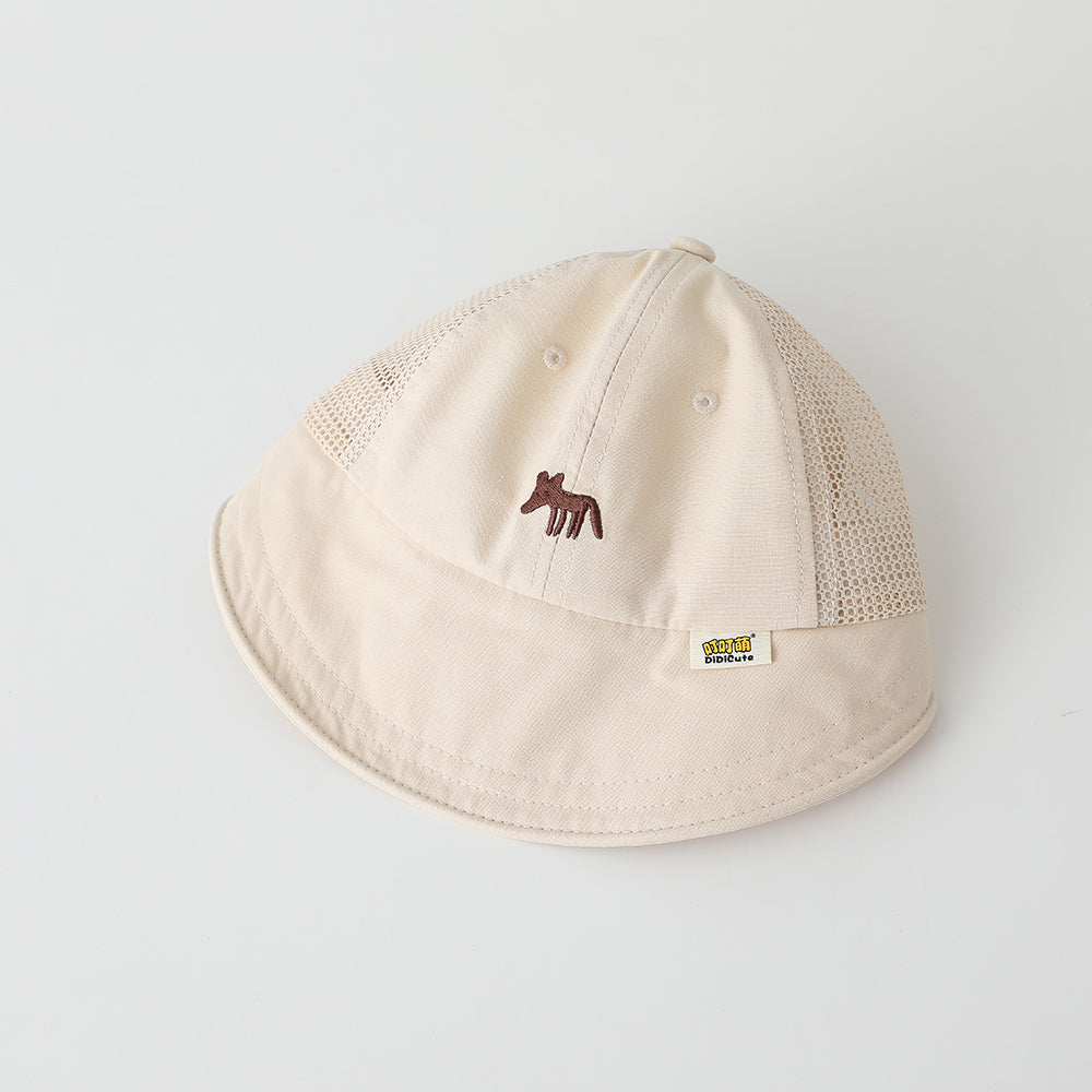 Été Garçons et filles Beige Cartoon animal brodé Mesh chapeau de soleil pour les enfants