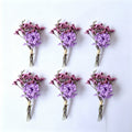Set de 6 Mini Bouquets de fleurs séchées pourpre avec des Hydrangeas et des Verts de remplissage