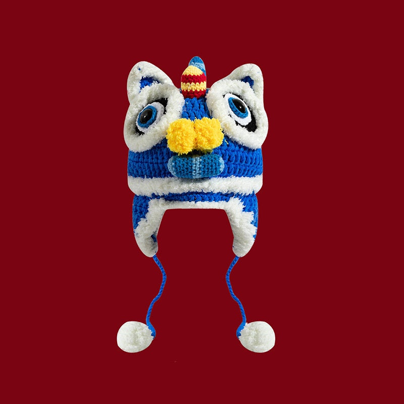 Dragon Année Chapeau rouge chinois tricoté Tigre Tête Chapeau bébé chinois Année célébration Joyous Xi