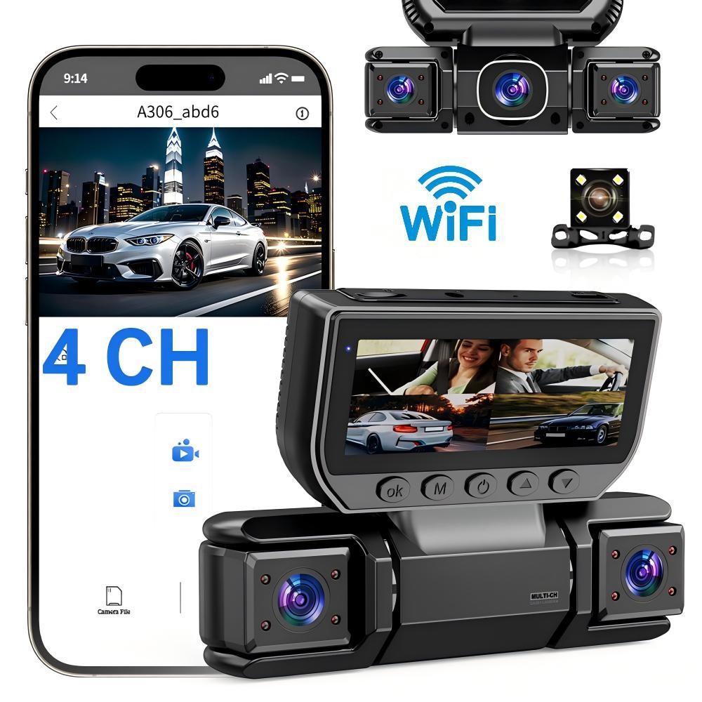 5G WiFi Dash Cam 4 Channel 360 Avant Arrière Intérieur DashCam