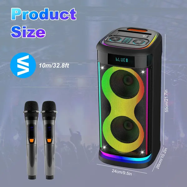 Haut-parleur de partie sans fil portable avec lumière LED sans fil Mic télécommande TWS Treble Basse