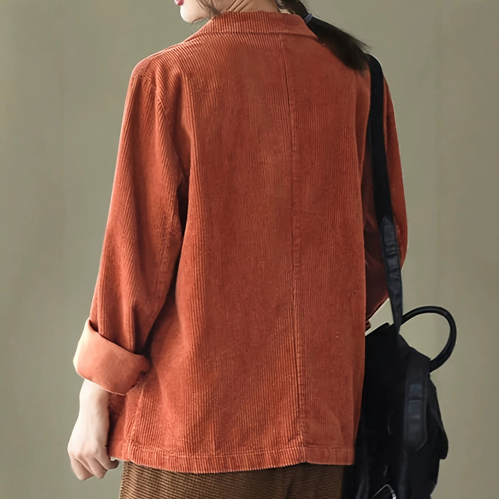 Femmes Corduroy Casual manches longues Bouton-Up Lapel Veste Coat