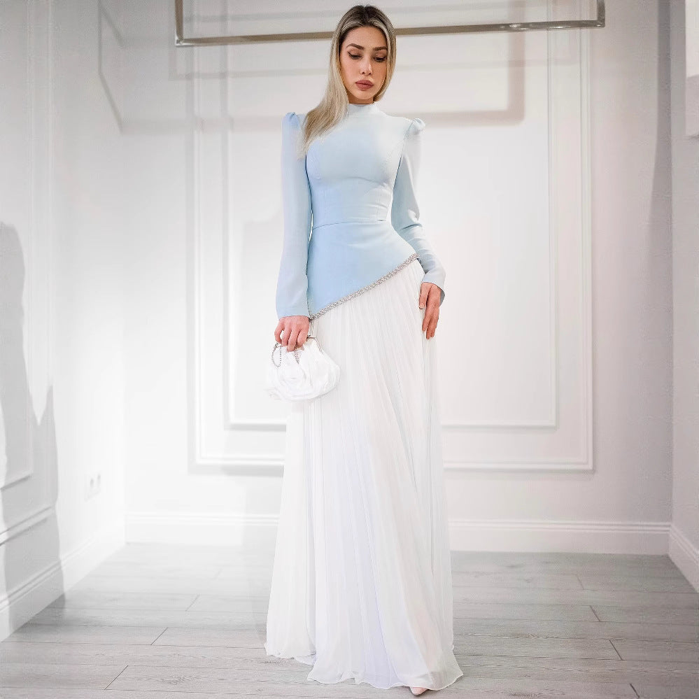 Élégante Mousseline Perle plissée Robe du soir