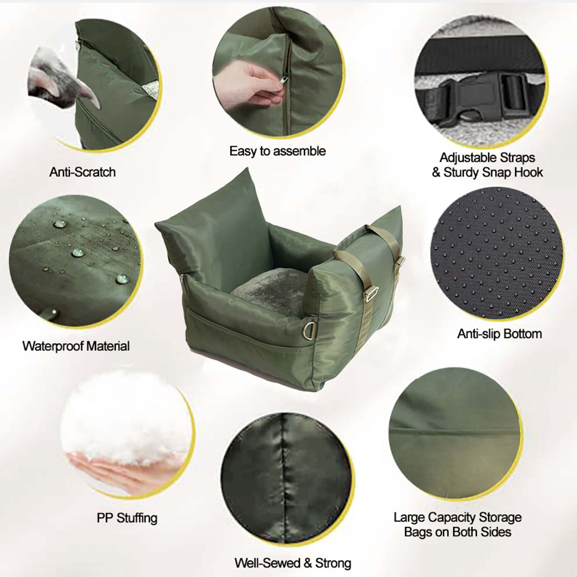 Car Kennel imperméable antidérapant antidérapant antidérapant sac d'animal amovible