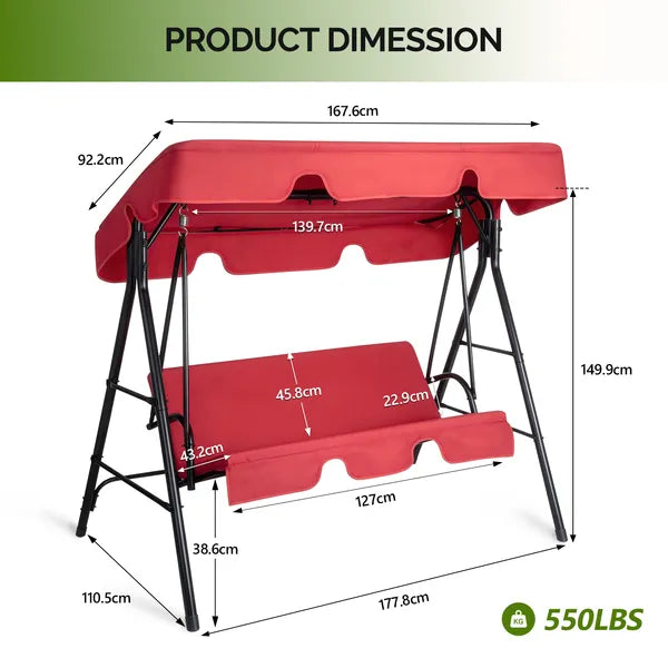 68x43x60 Inch Style KD rouge avec Coussin Canopy Fer Oxford Cloth 250kg Set d'échangisme en fer