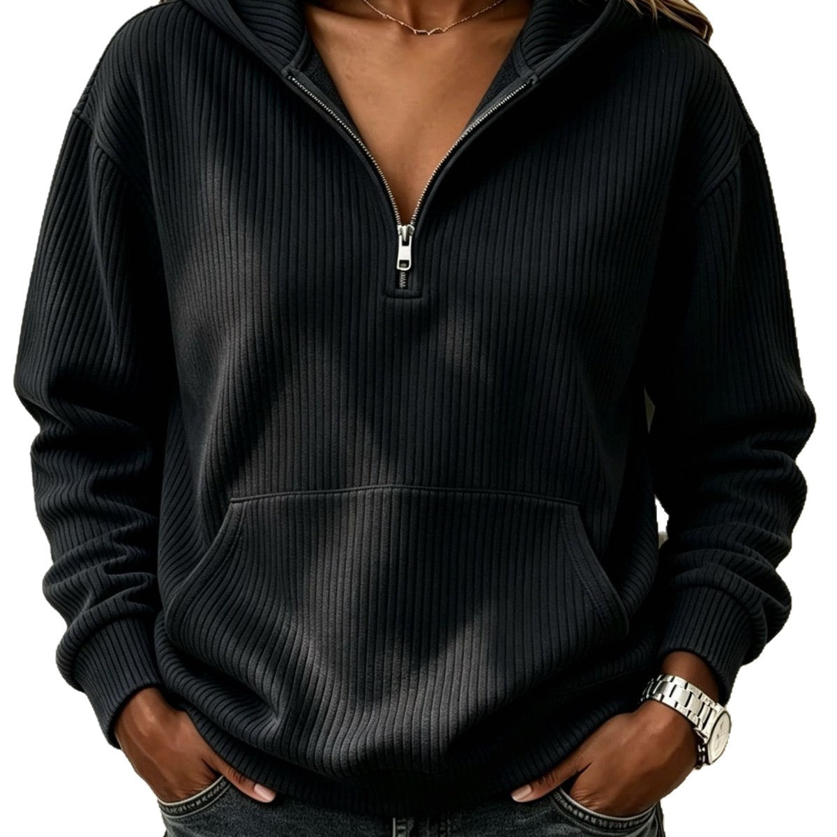 Casual Long Sleeve Half-Zip Hoodie