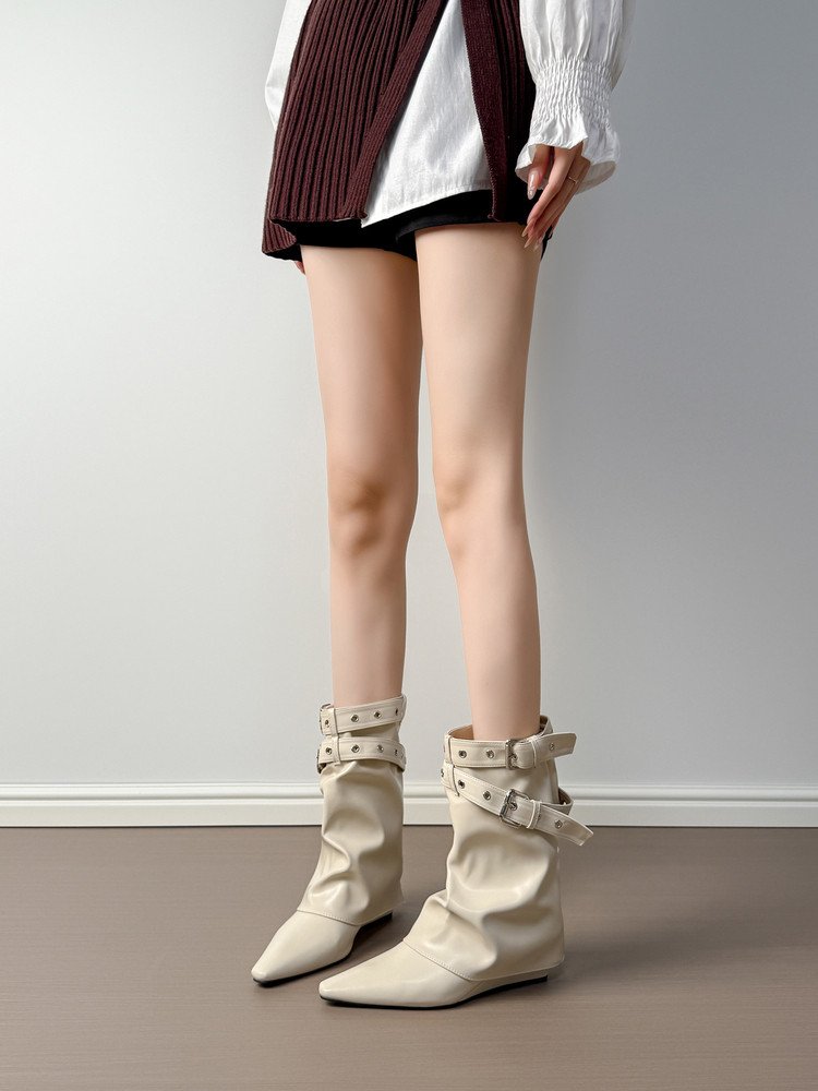 Bottes blanches de fille d'épice des femmes pointed Toe MidCalf Slouch Bottes