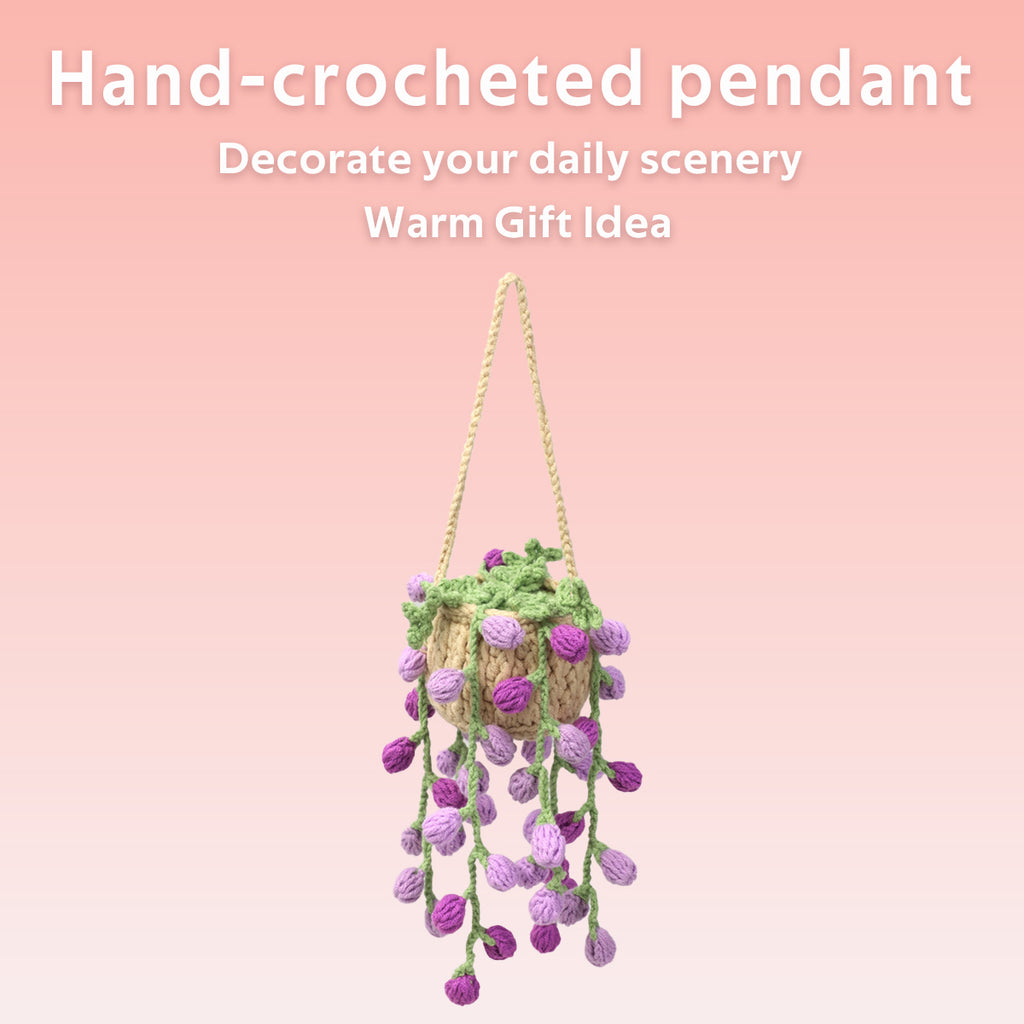 Crochet fait main suspendu Pot ornement avec trailing pourpre fleur Buds Everlasting Soft