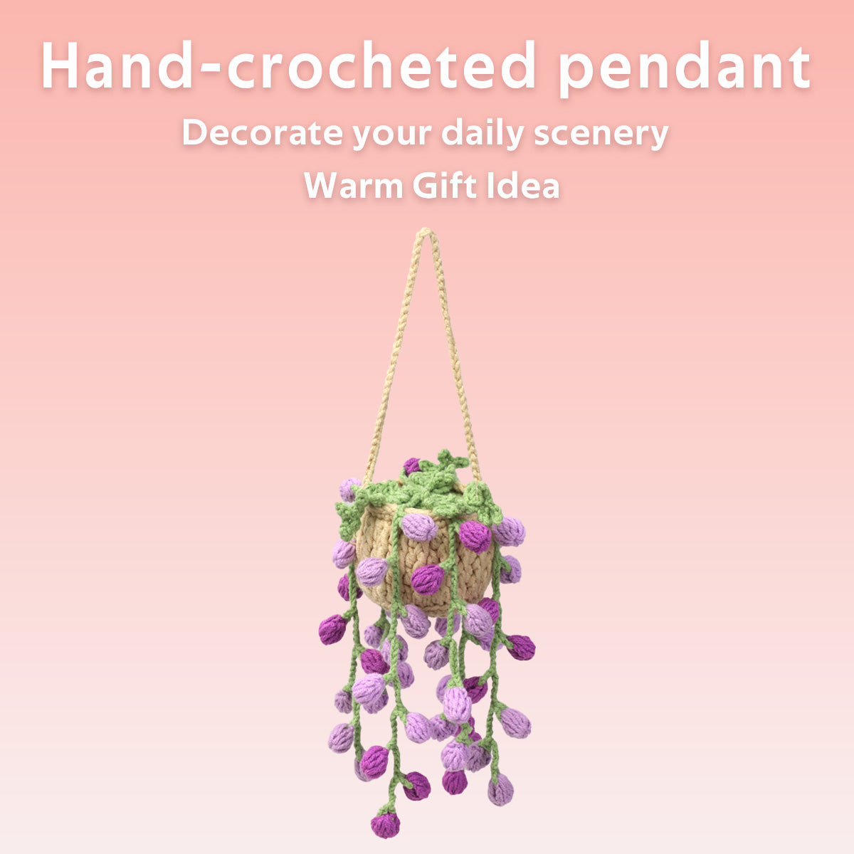 Crochet fait main suspendu Pot ornement avec trailing pourpre fleur Buds Everlasting Soft