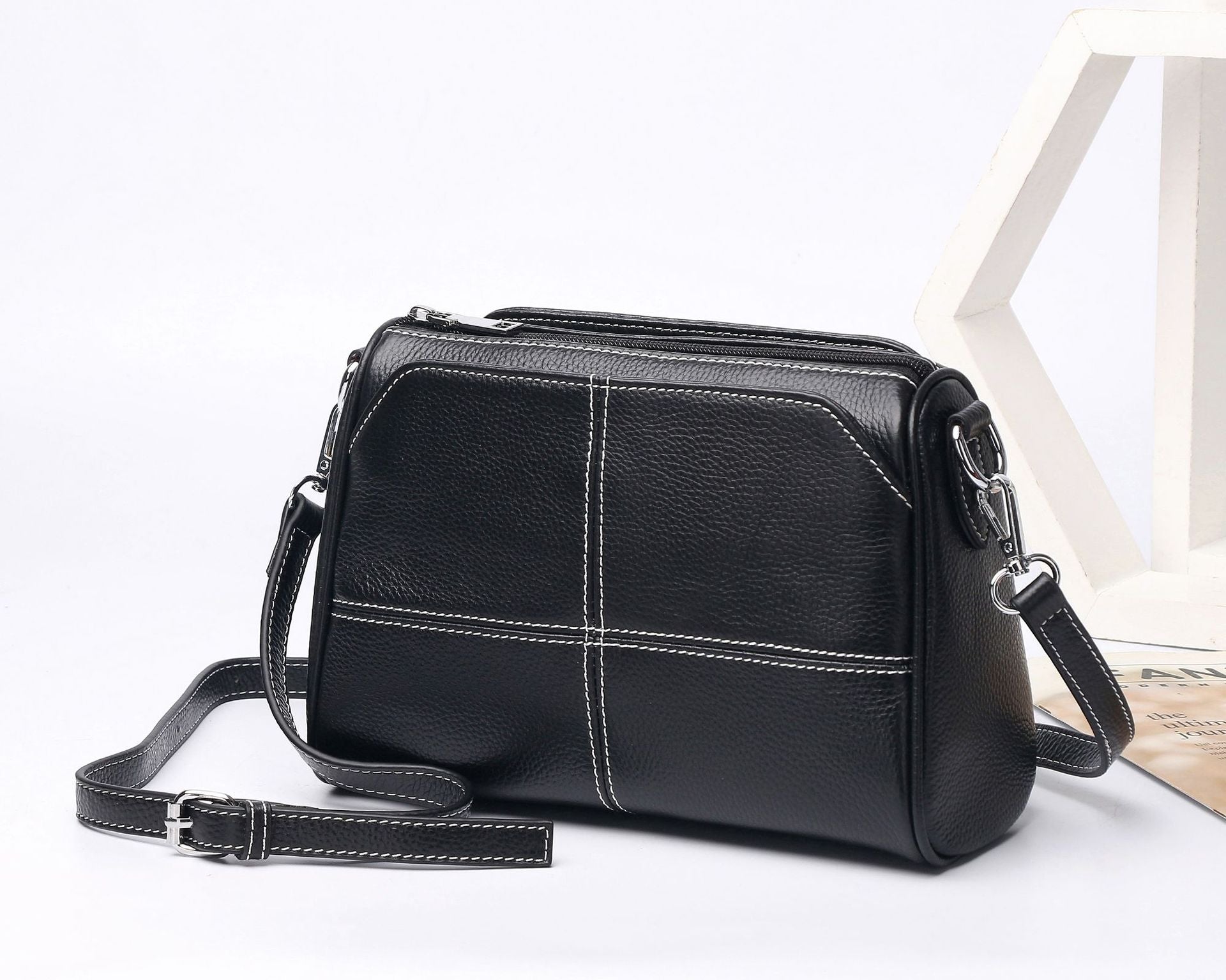 Sac à épaule et à croix en cuir pleine fleur pour femmes