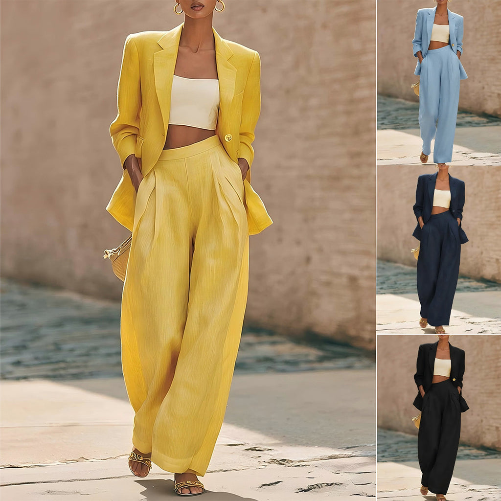 Pantalon bi-pièce pour femmes de couleur unie et pantalon à large jambe