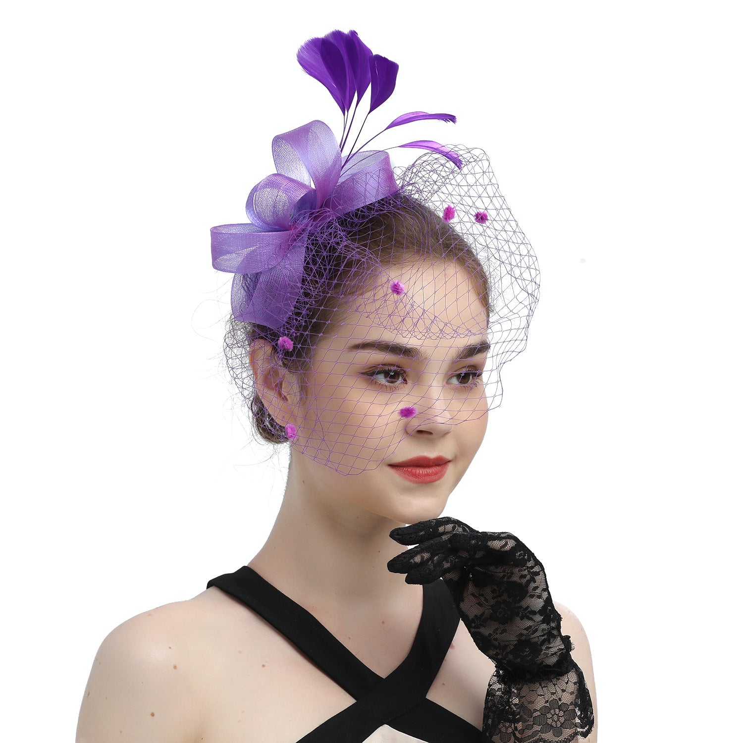 Mariée Veil Cheveux Bow Haut Chapeau Coiffure Fleur Couverture Face Mesh Head