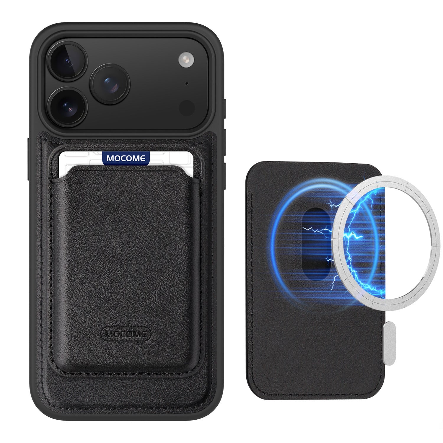Porte-cartes magnétiques en cuir compatible avec le 17 Pro Max