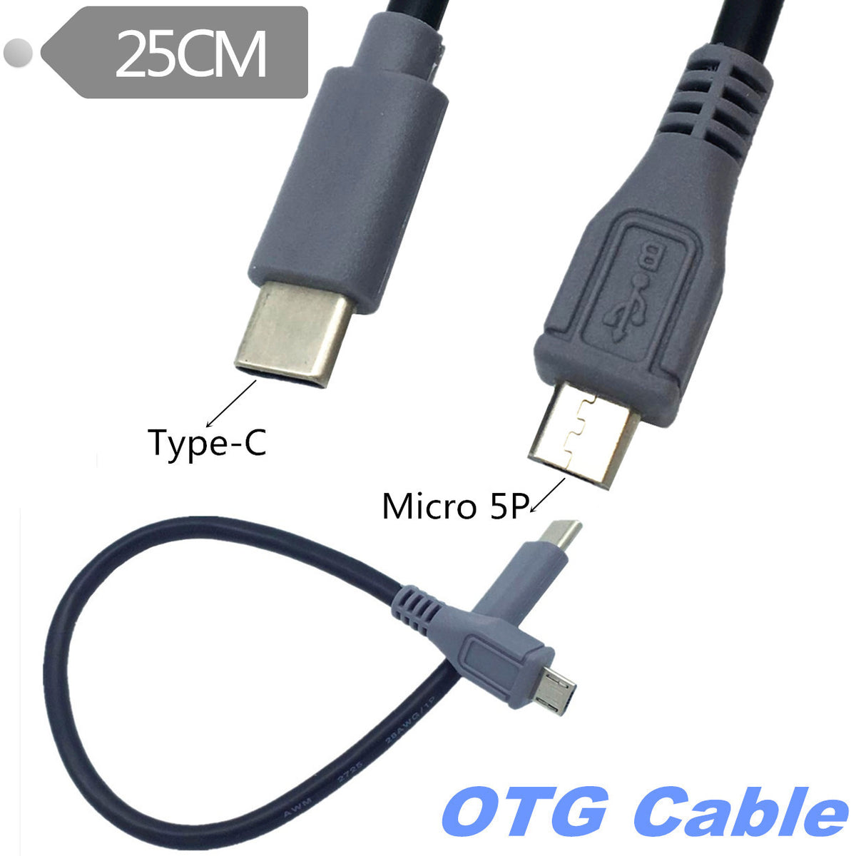 USB 31 Type-C to Micro USB OTG Male-to-Male Data Transfer and Charging
