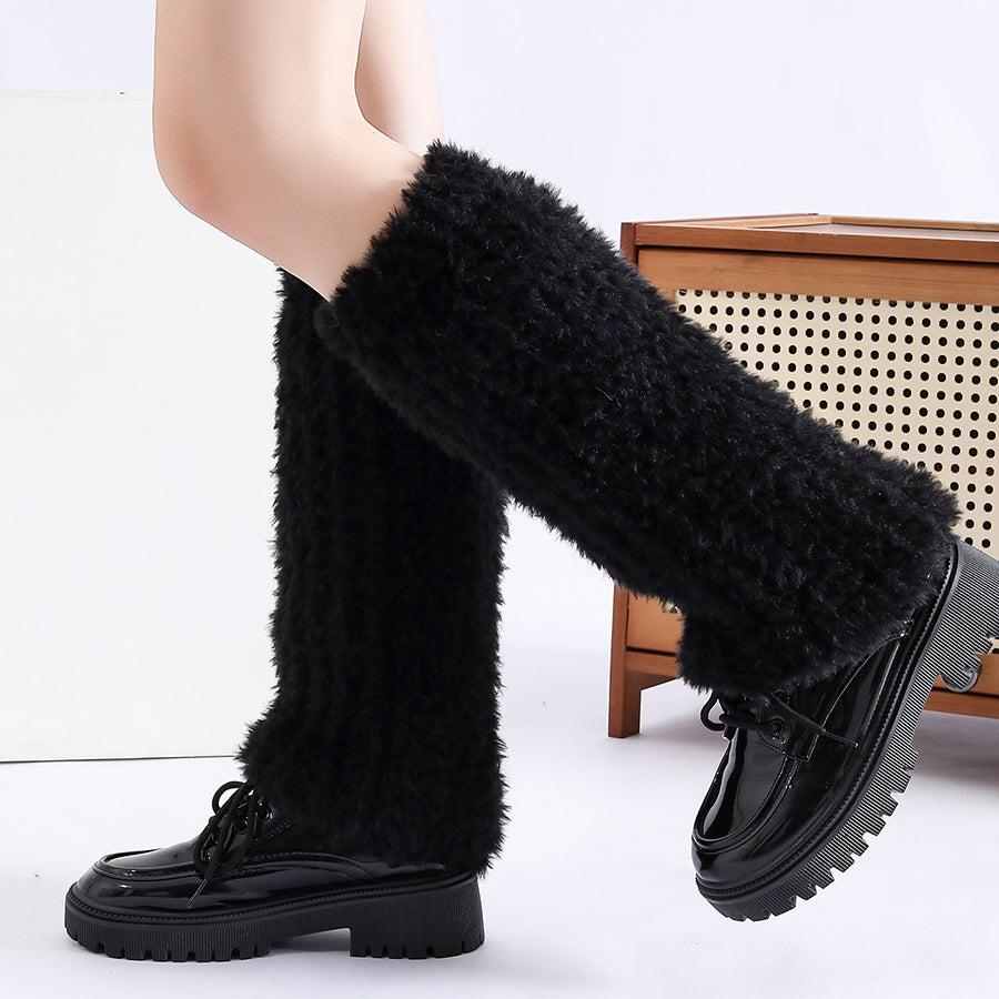 Automne Hiver Solide tricoté housses de chaussettes floues femmes épaissé chaud Y2K style polaire
