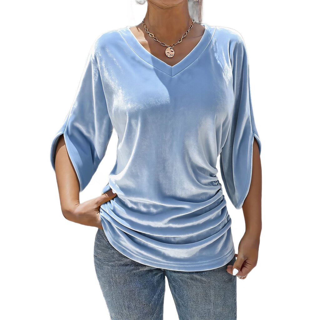Femmes européennes et américaines Col V Casual Top
