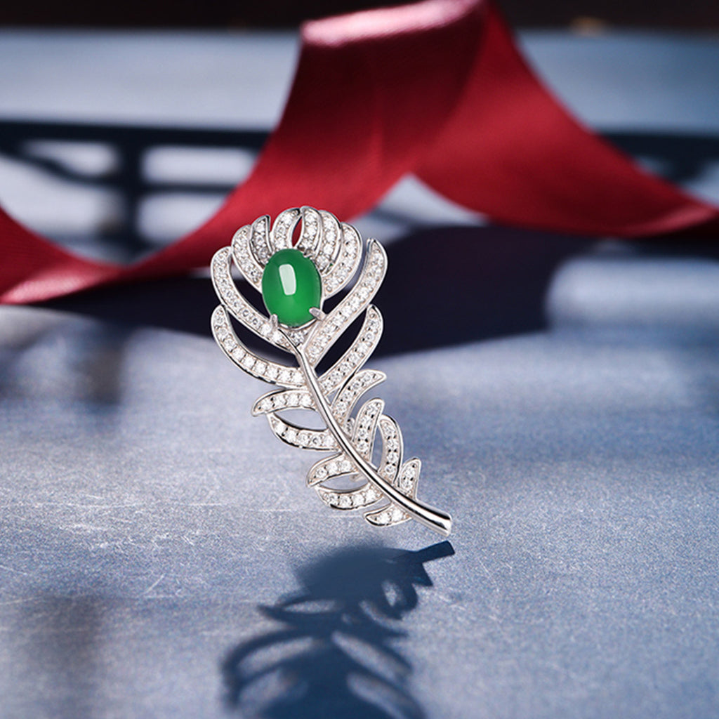S925 Broche de plumes en argent sterling