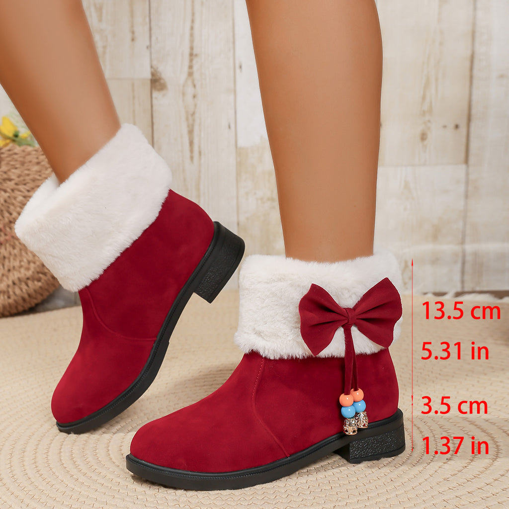 Bottes de neige d'hiver Femmes Arrivée en stock Épaisseur de sol Bow orteil rond Calf moyen épais Faux