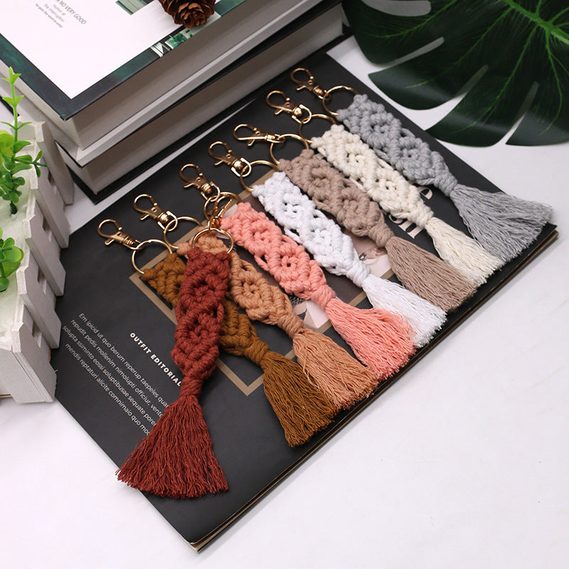 Chaîne de coton tissé à la main Tassel Porte-clés voiture porte-clés sac pendentif ornements