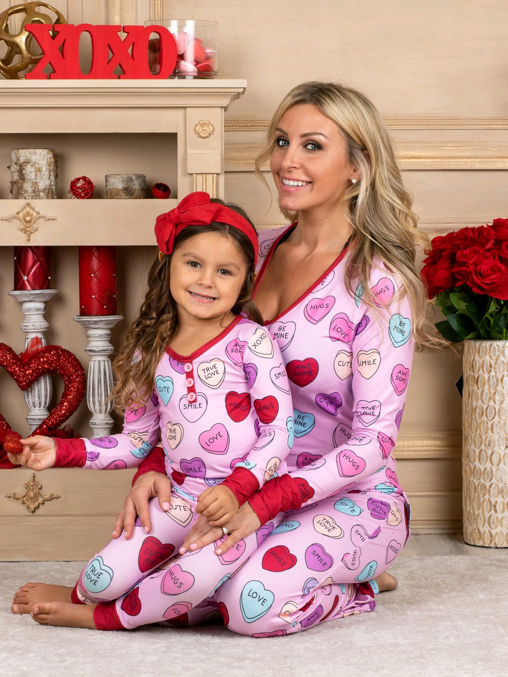 Valentine Day Love Print Casual Home Pajamas Parent Child Set