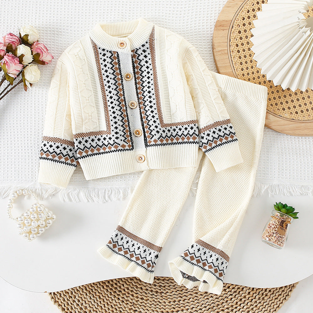 Vintage Jacquard Knit Cardigan Et les pantalons tricotés