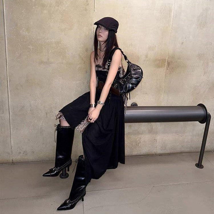 Femmes Plus Taille Bottes en cuir Arrivée pour l'automne Winter Pointed Toe mince talon Élégant Ri