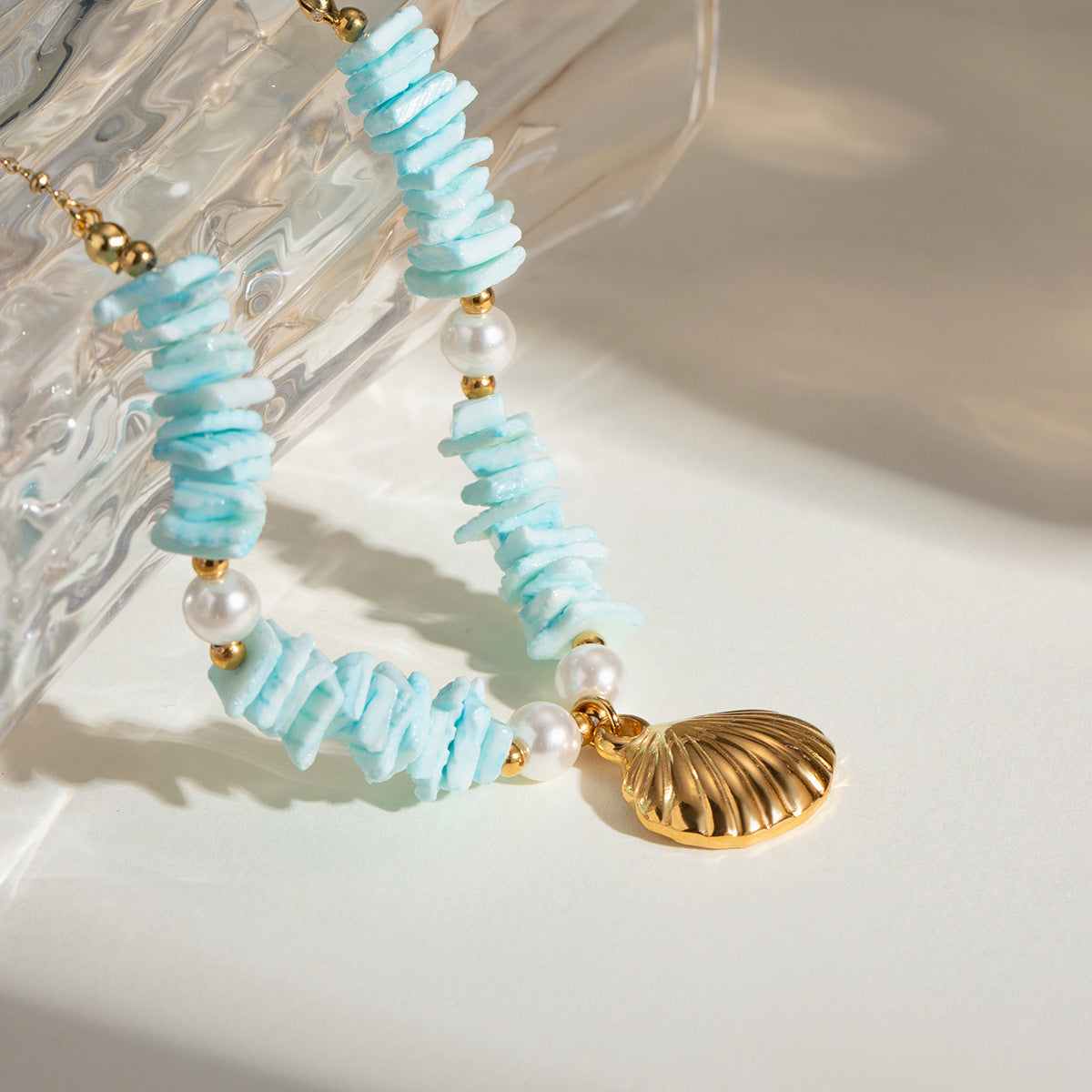 Mint Green Shell Patch Pearl Shell Pendentif Collier bijoux