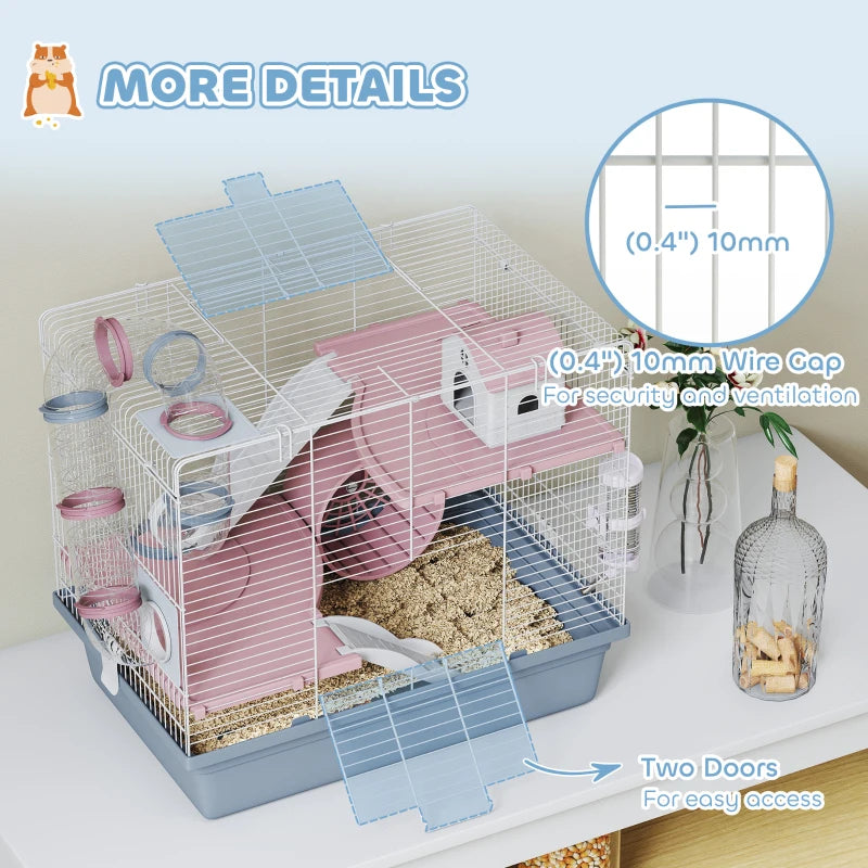 Cage, 3-Tier petit animal Cage avec roue d'exercice, bol alimentaire, bouteille d'eau, maison, tunnel