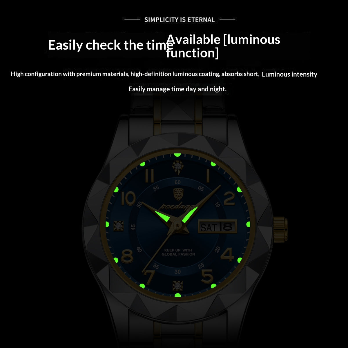 Montre à quartz féminine à double date étanche