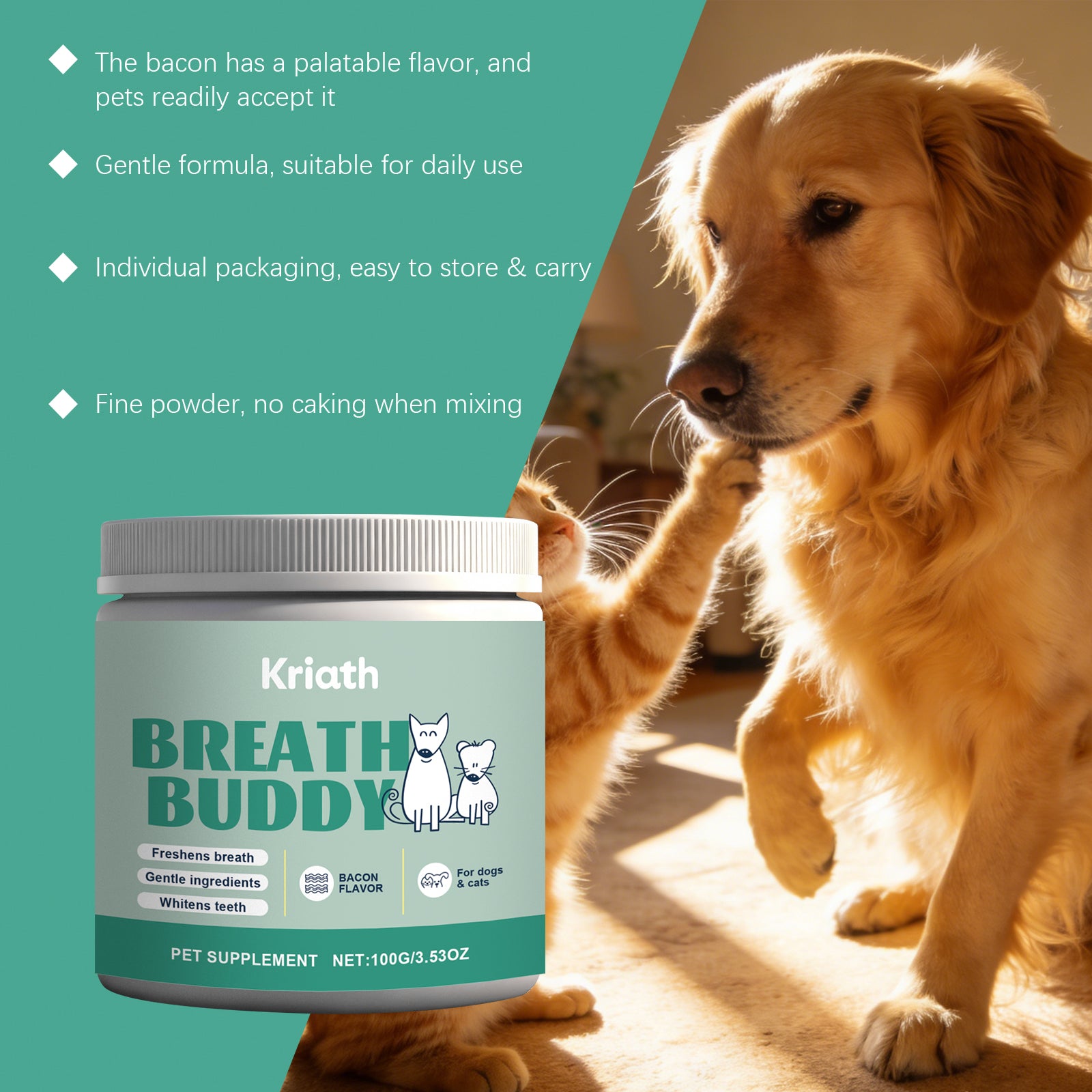 Poudre de nettoyage des dents des animaux de compagnie