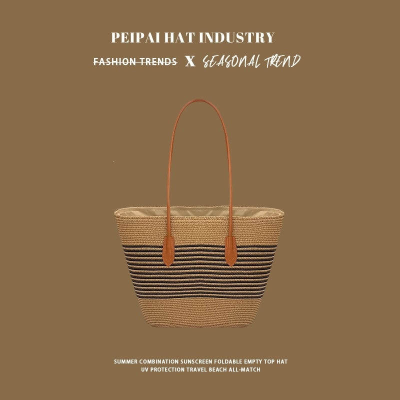 Chapeau de paille d'été de printemps et sac de grande capacité Set multicolore et sac d'épaule