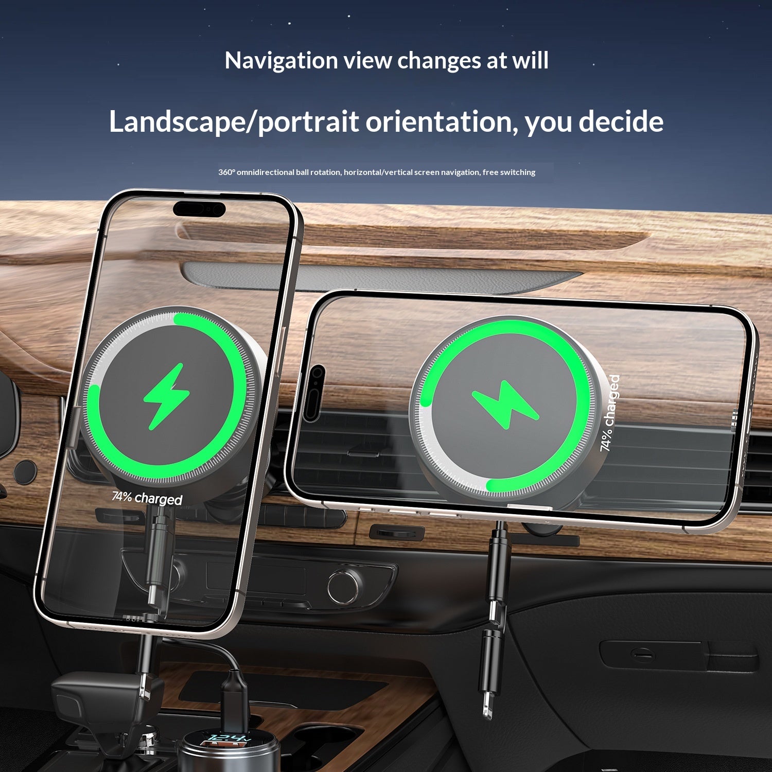 Chargeur de voiture sans fil magnétique 2-en-1 avec support de téléphone pour véhicules