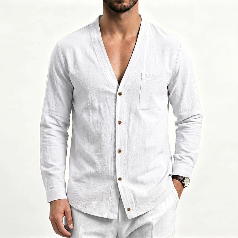 Men's Spring Autumn Lin T Shirt Men S Shirt European Size V Neck Blazer Long Sleeve Fash