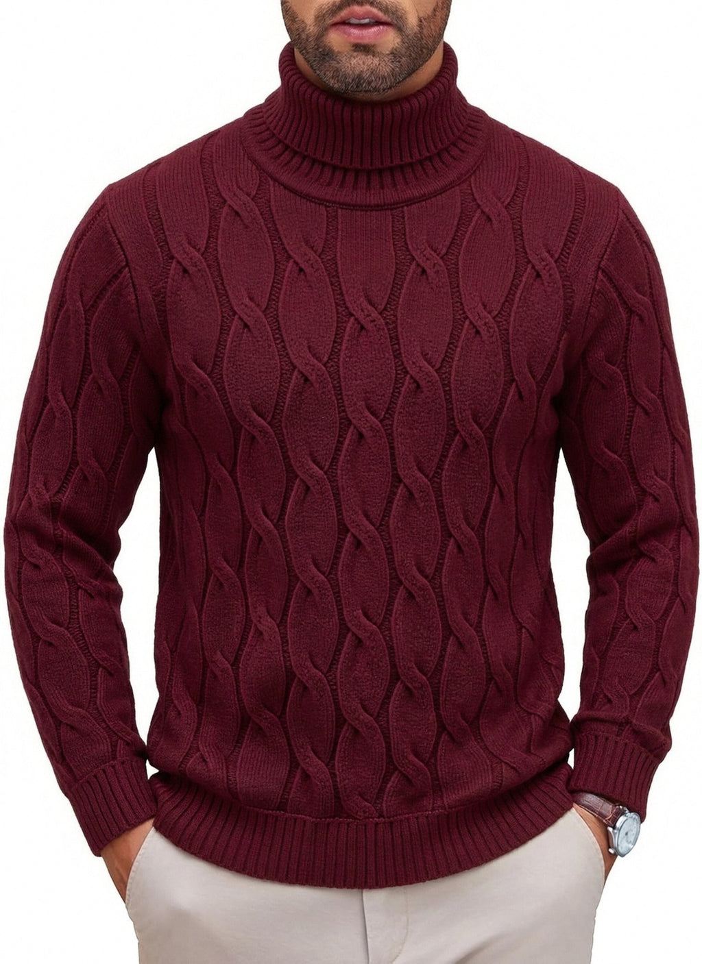 Chandail en col roulé à la mode homme avec design floral enroulé