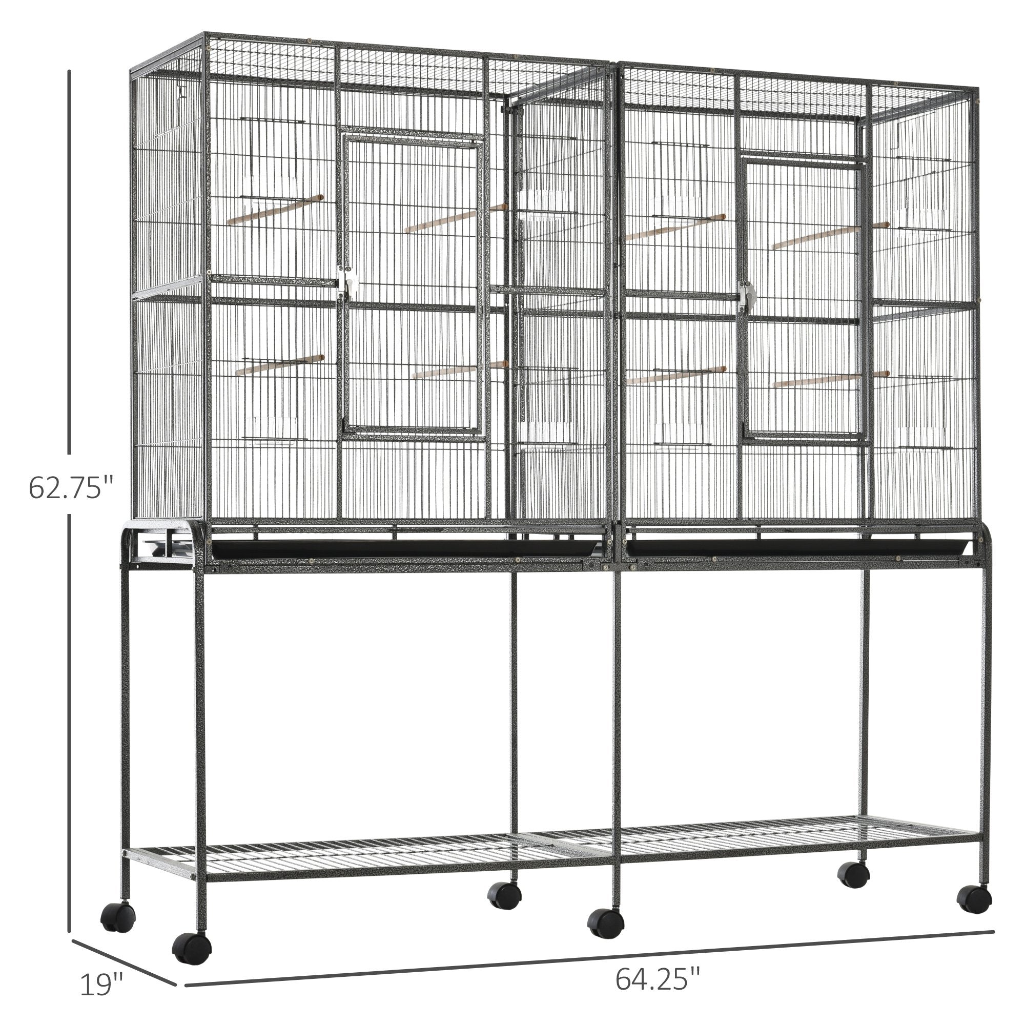 Cage d'oiseau de 65"L avec plateau de stockage Perchoir en bois Contenant alimentaire